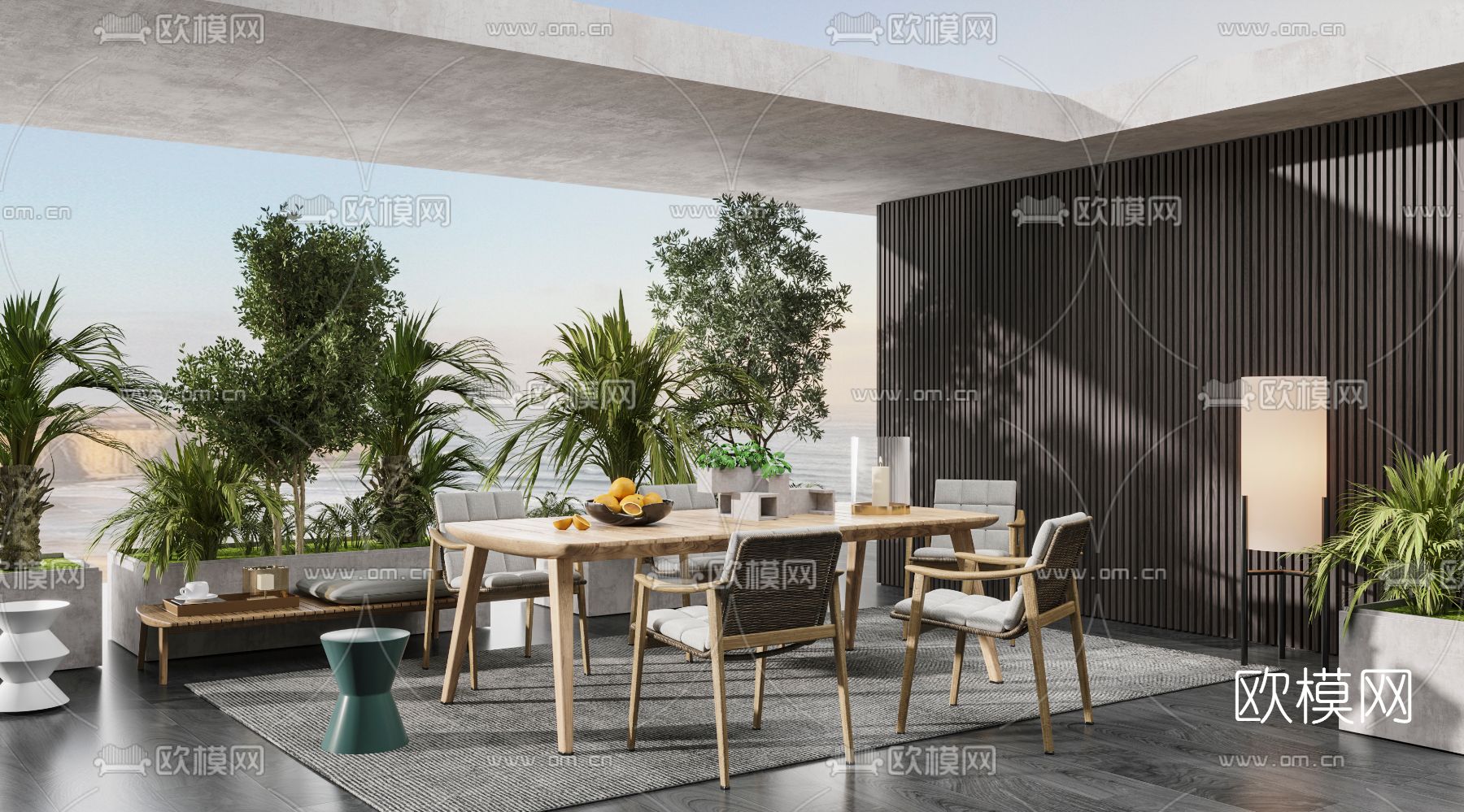 现代木质户外餐桌椅3d模型下载