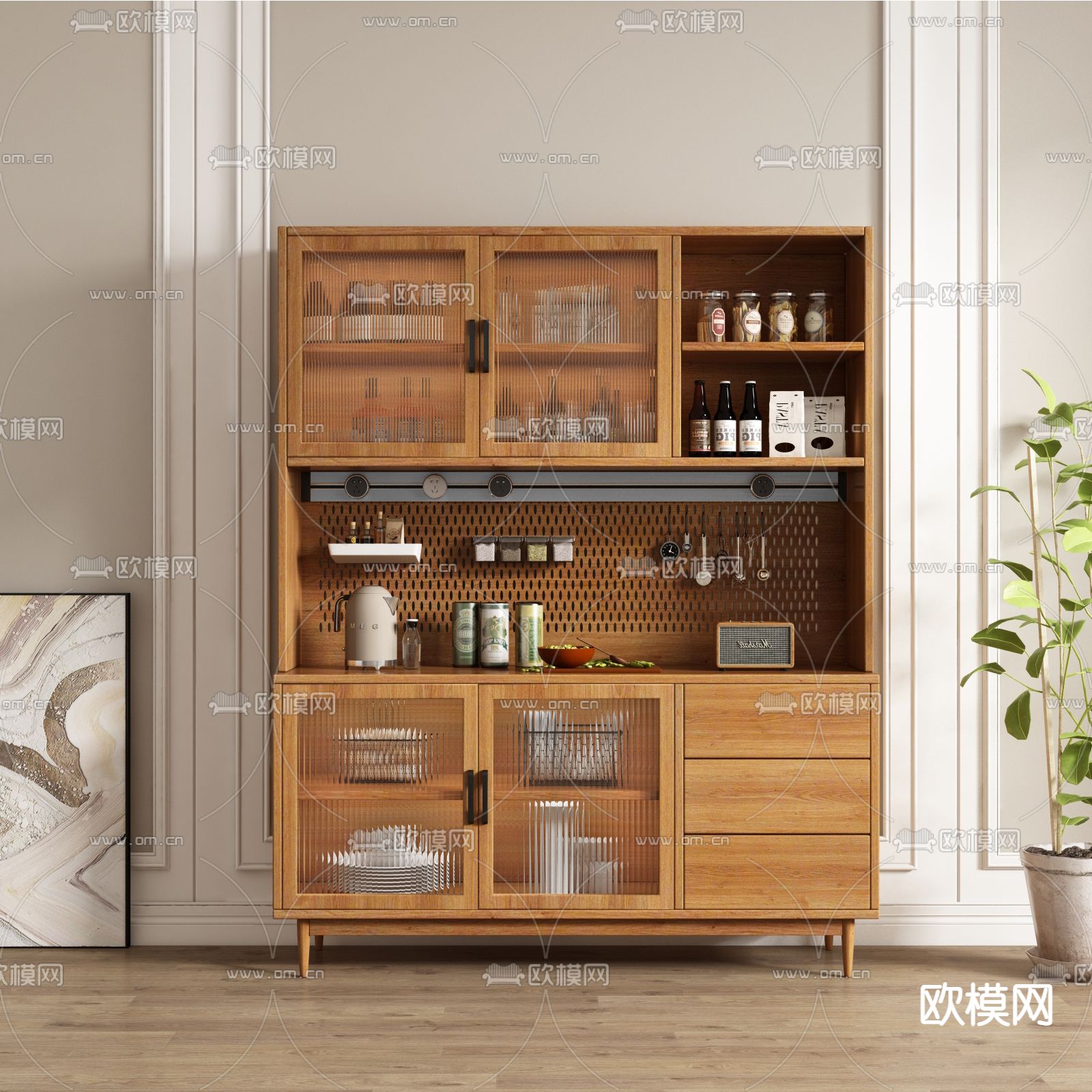 北欧原木餐边柜3d模型下载