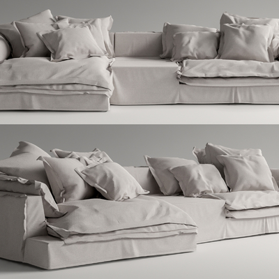 现代布艺多人沙发su模型