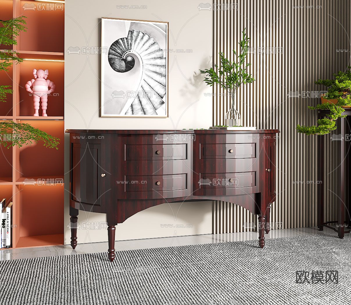 新中式实木玄关边柜3d模型下载