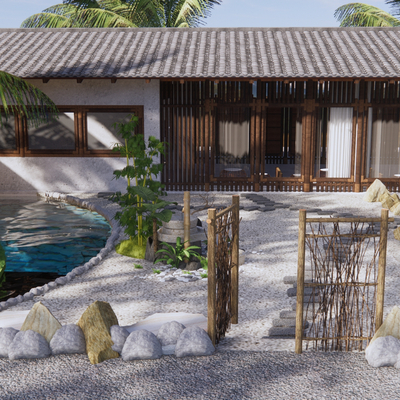  中式乡村庭院su模型 