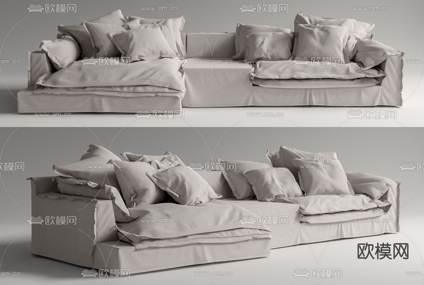 现代布艺多人沙发su模型