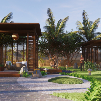  新中式禅意庭院su模型 