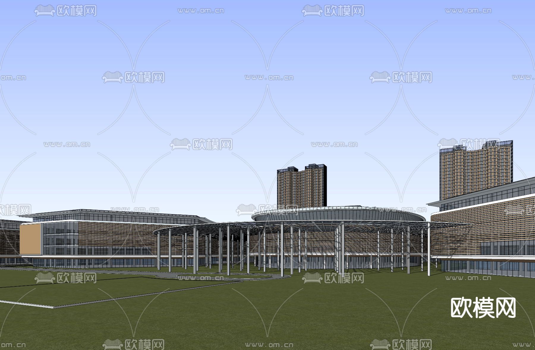 现代商业综合楼鸟瞰su模型下载（渲染图2）