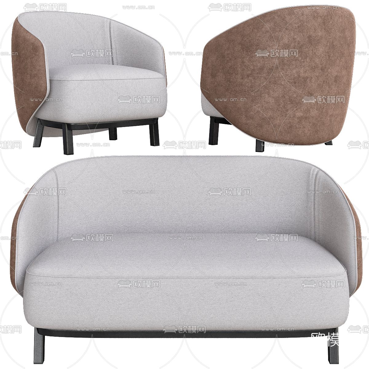 现代布艺单人沙发3d模型下载（渲染图2）