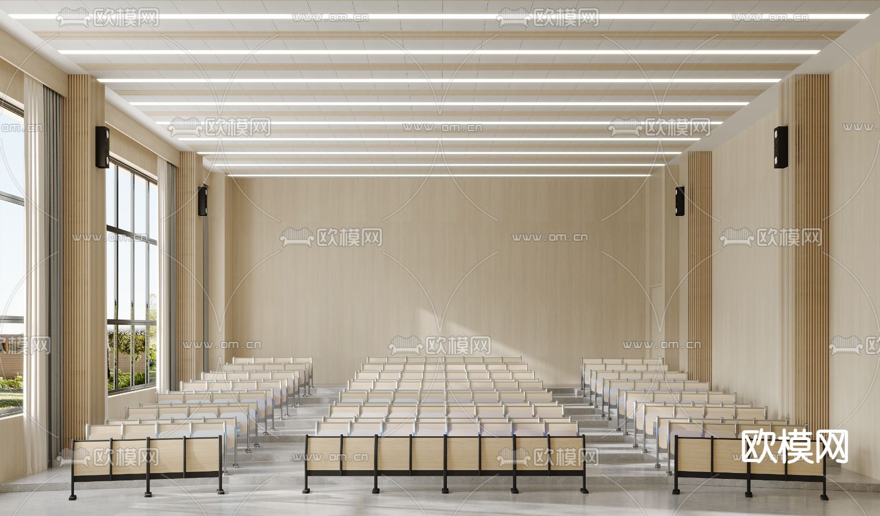 现代多媒体阶梯教室3d模型下载（渲染图2）