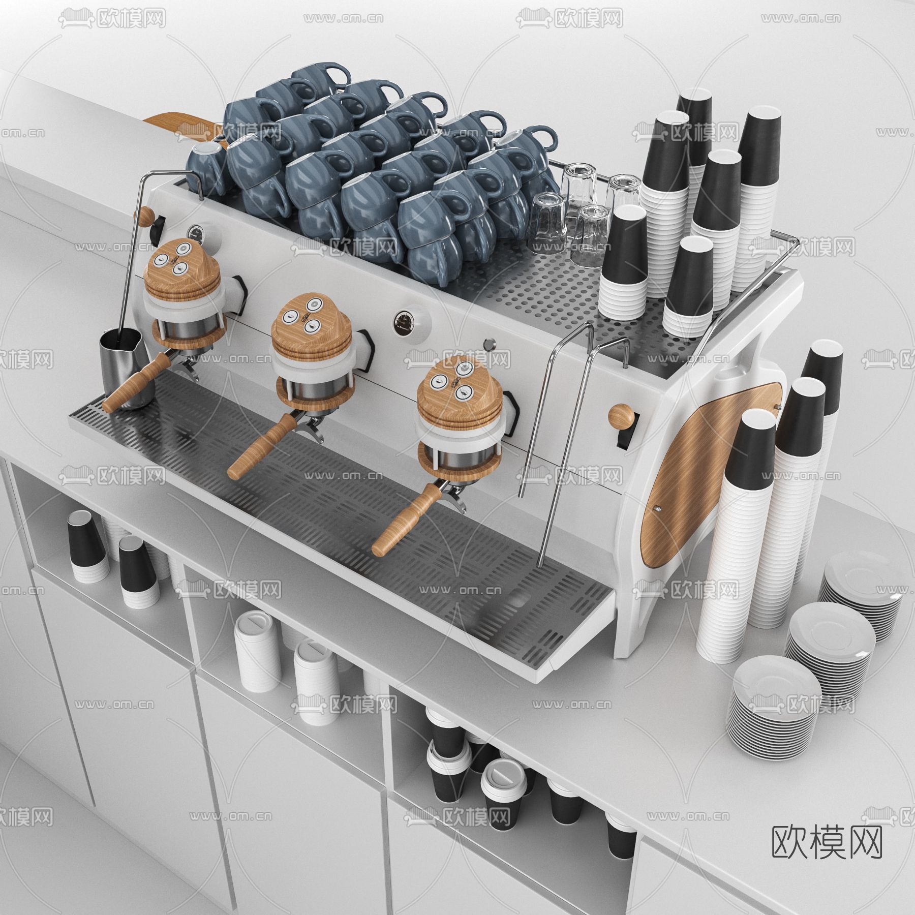 现代咖啡吧台吧台椅3d模型下载（渲染图3）