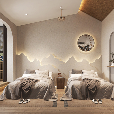  侘寂风酒店客房su模型 