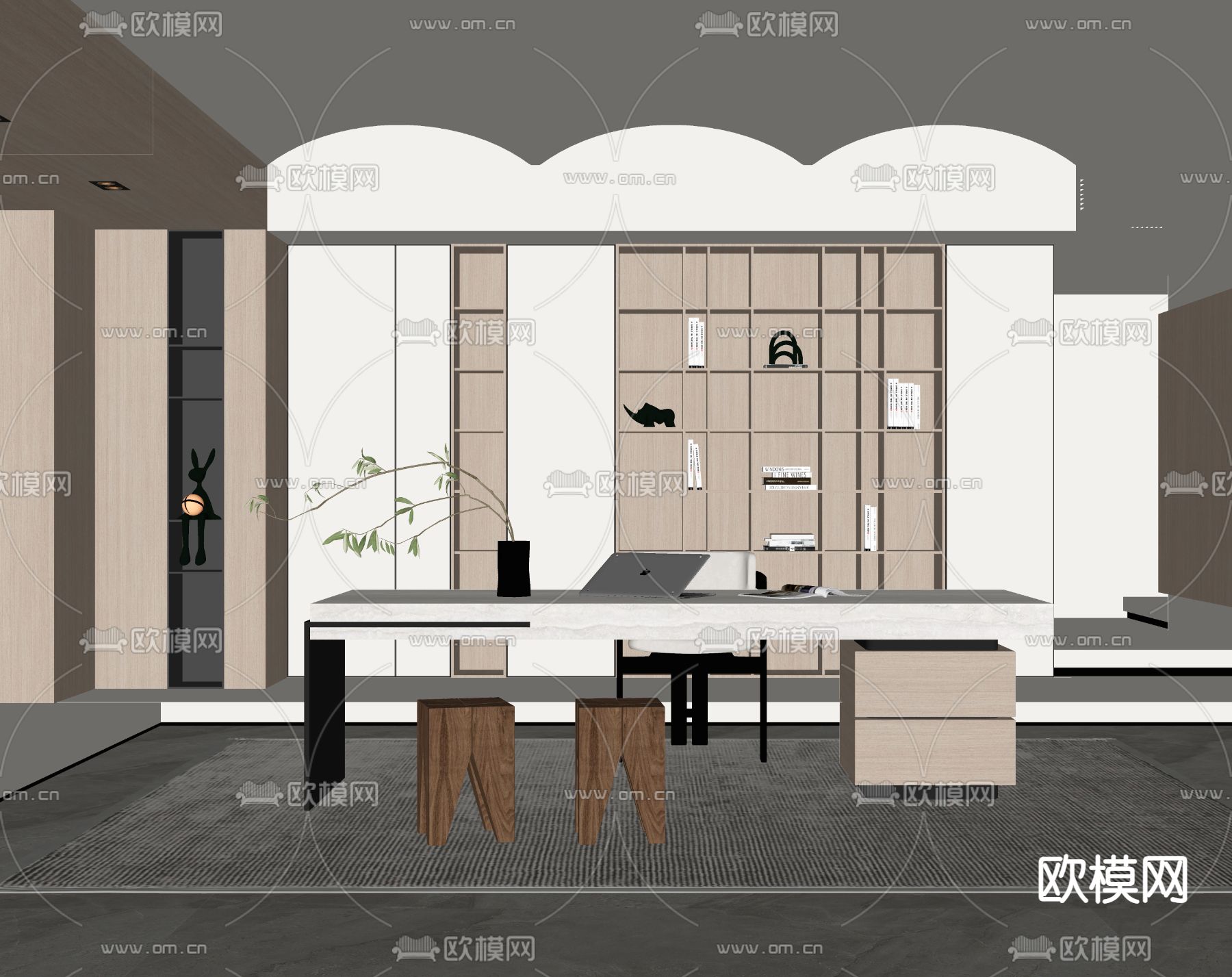 现代书房su模型下载（渲染图2）