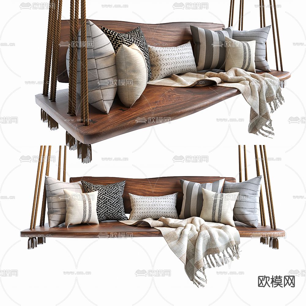 新中式吊椅秋千3d模型下载（渲染图1）