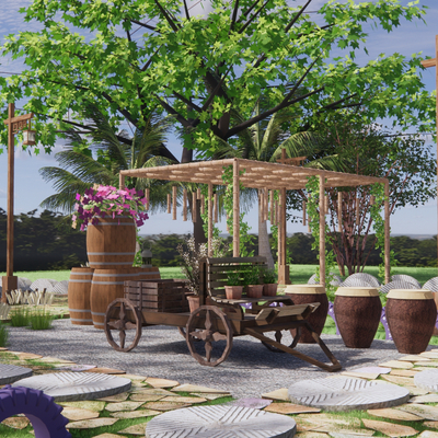  中式乡村庭院景观su模型 