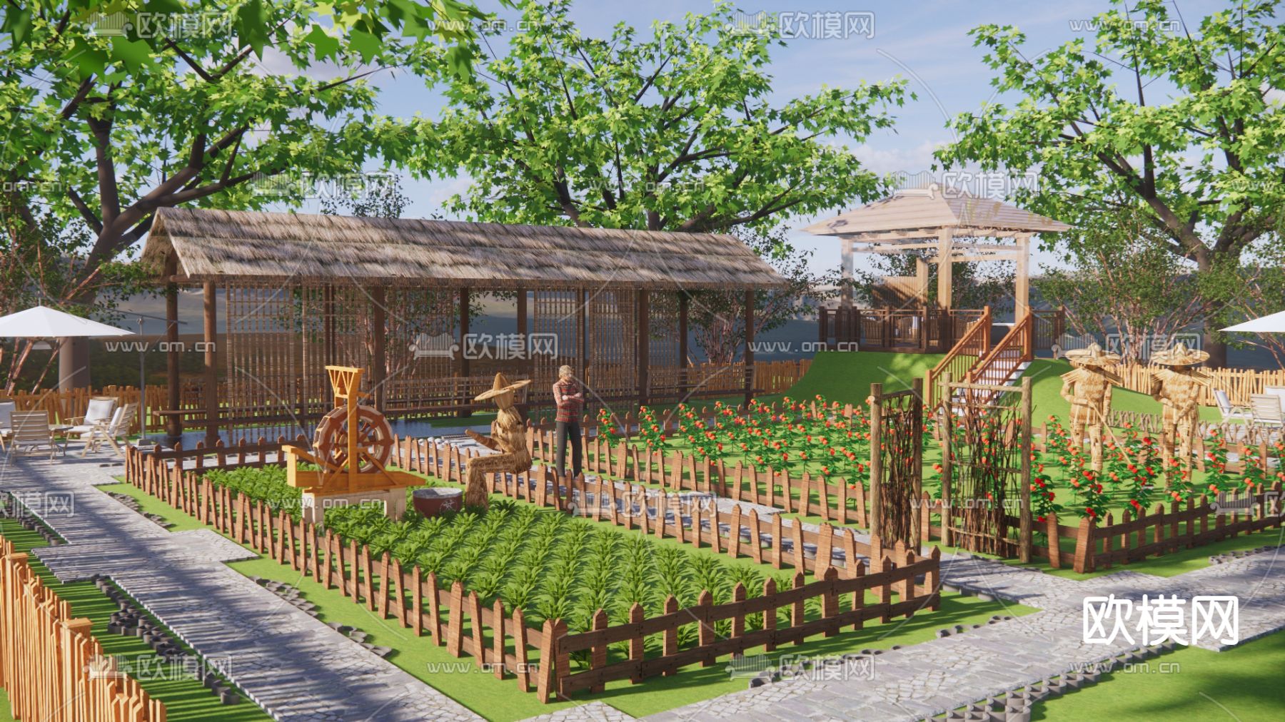 中式乡村庭院su模型下载（渲染图1）