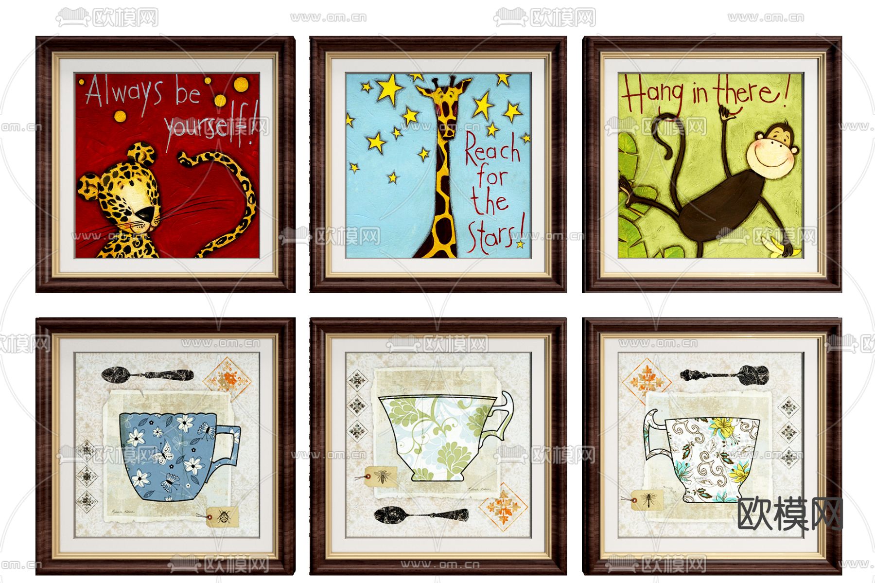 美式卡通动物装饰画3d模型下载