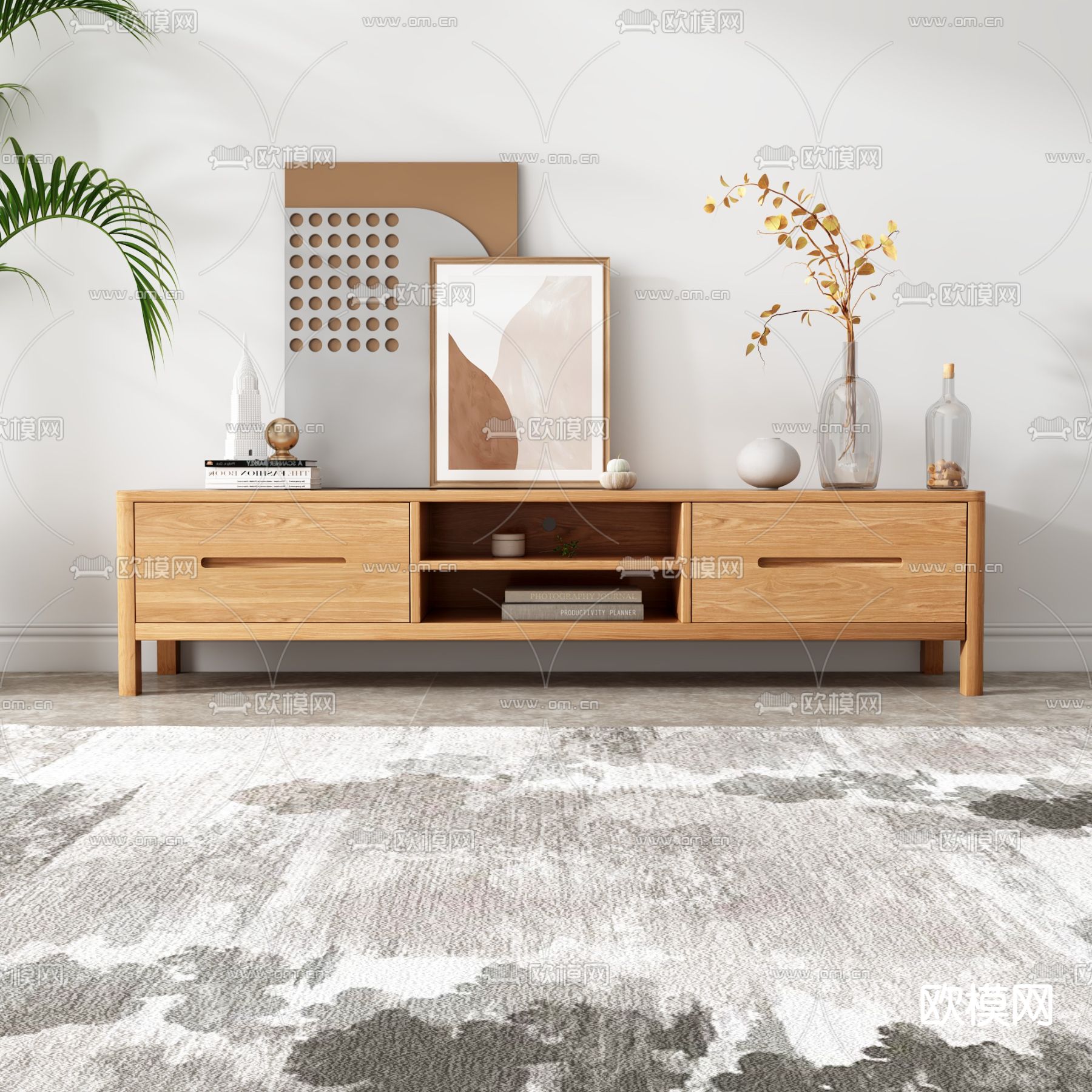 日式实木电视柜3d模型下载（渲染图1）
