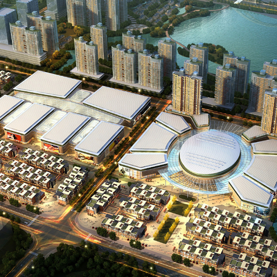  现代商业综合楼鸟瞰su模型 