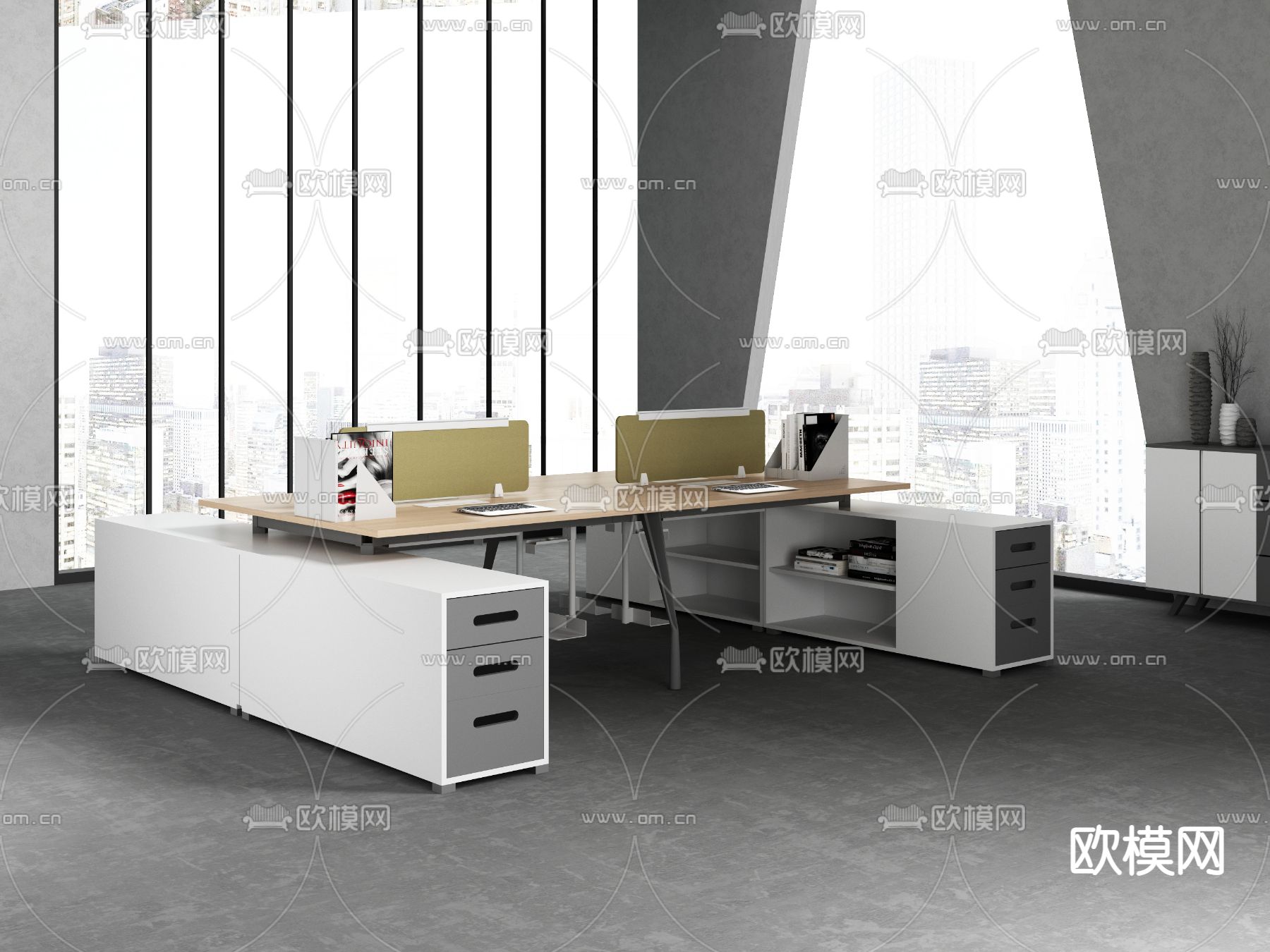 现代卡位办公桌3d模型下载