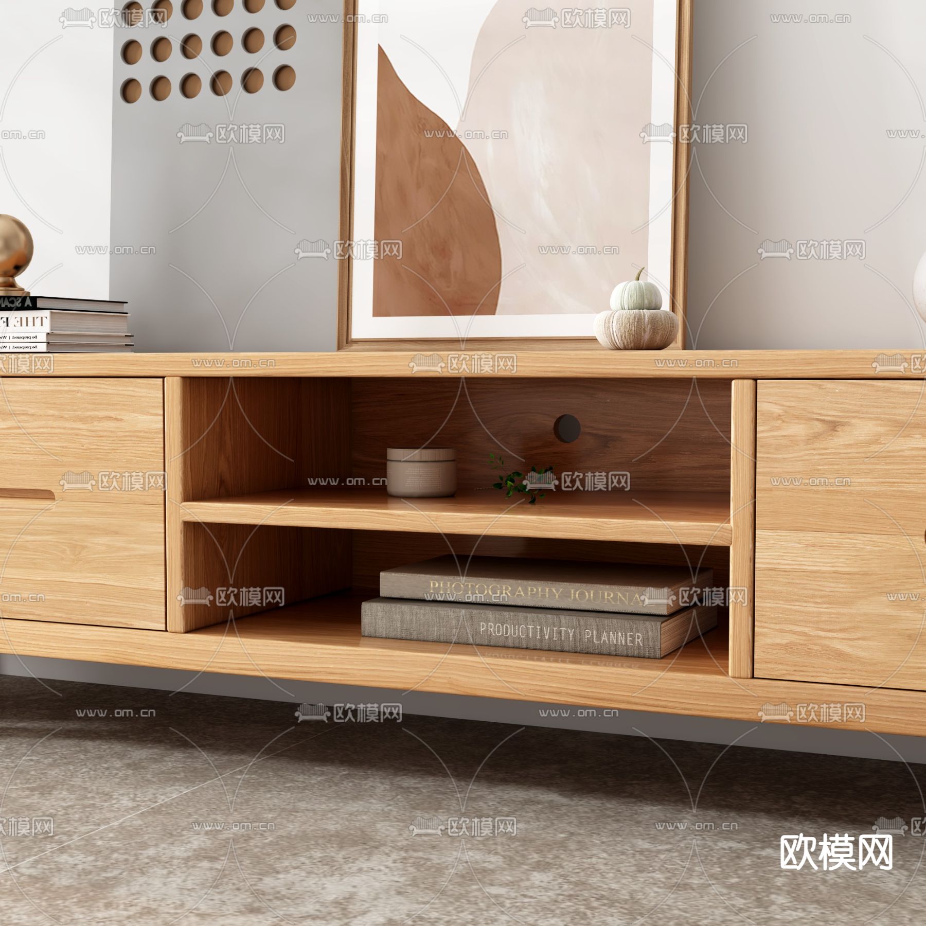 日式实木电视柜3d模型下载（渲染图2）