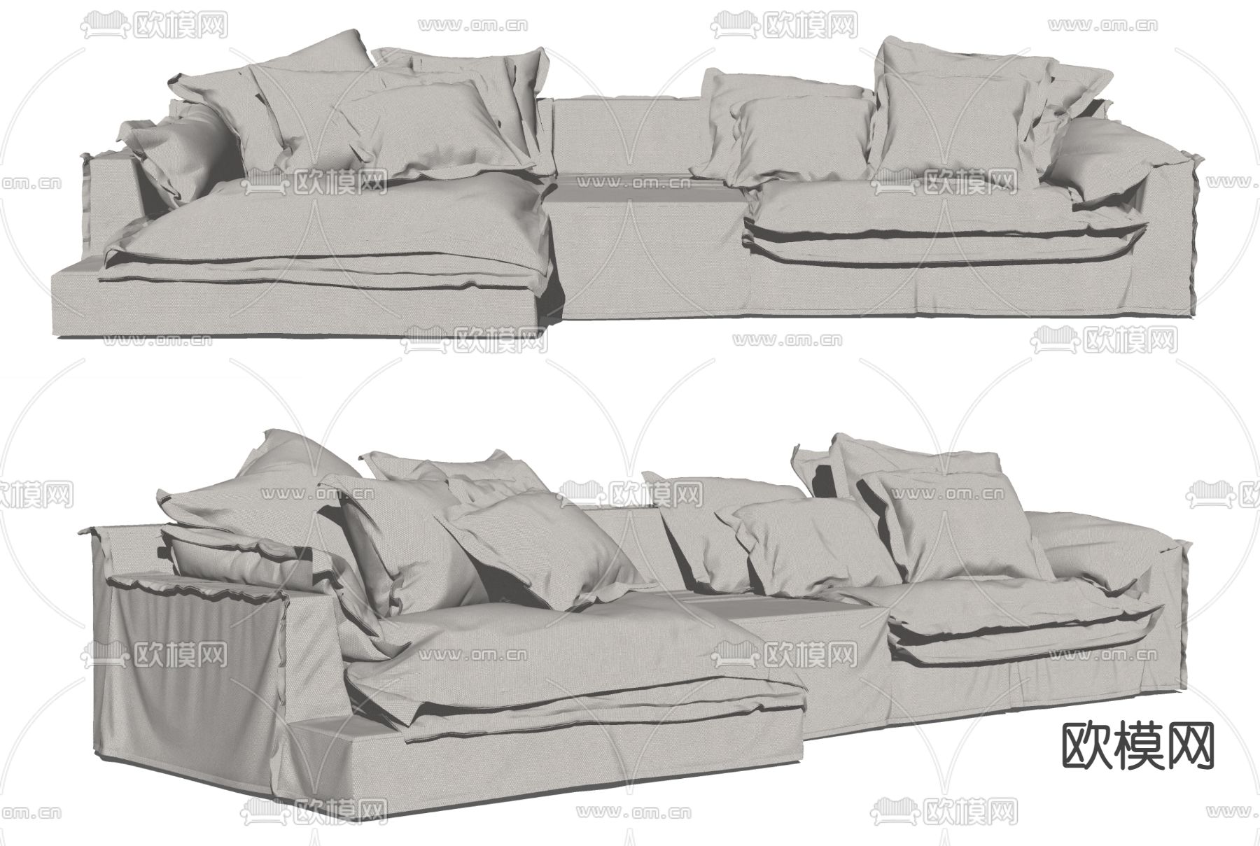现代布艺多人沙发su模型