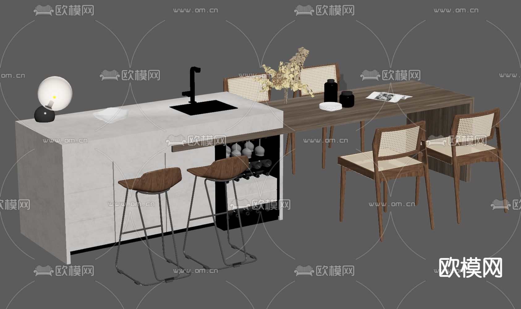 现代吧台su模型下载（渲染图2）