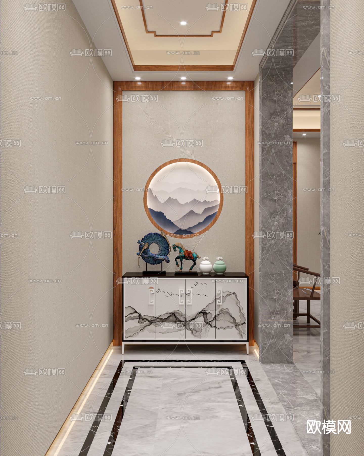 新中式客厅影音室台球室3d模型下载（渲染图5）