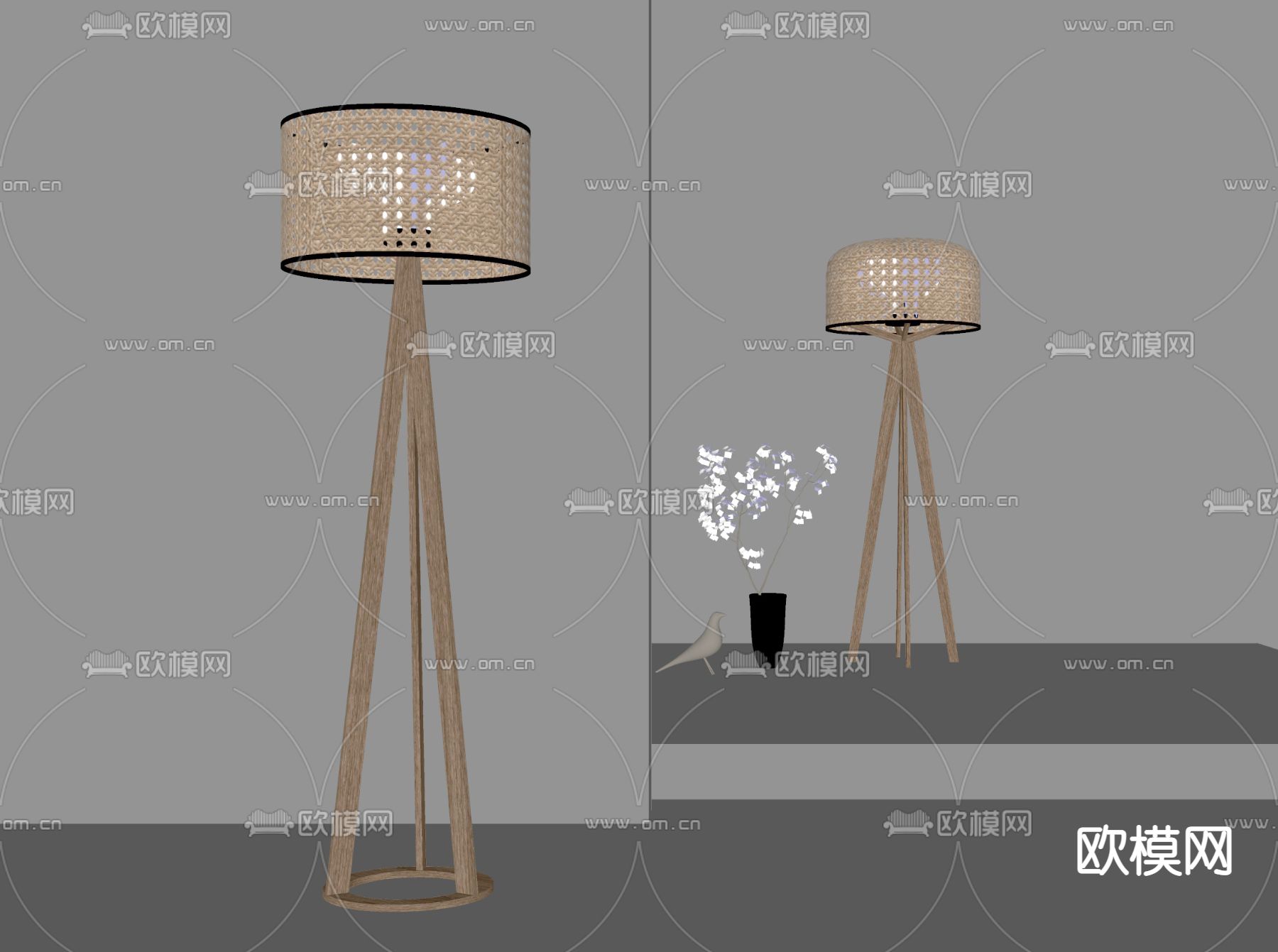 侘寂风落地灯su模型下载（渲染图2）