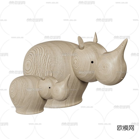 现代实木犀牛摆件3d模型下载