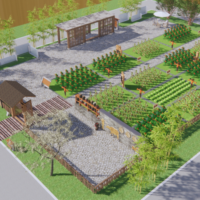  中式乡村庭院su模型 