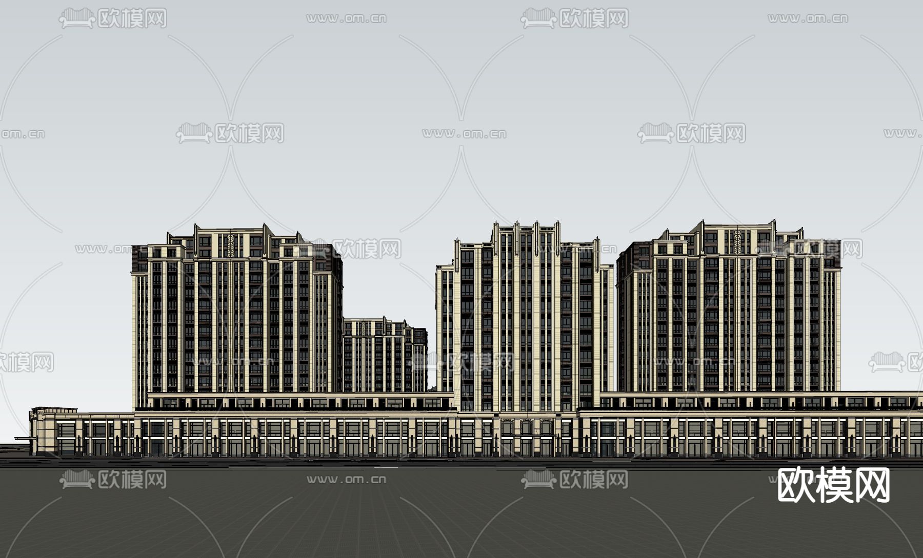 简欧住宅楼外观su模型下载（渲染图3）