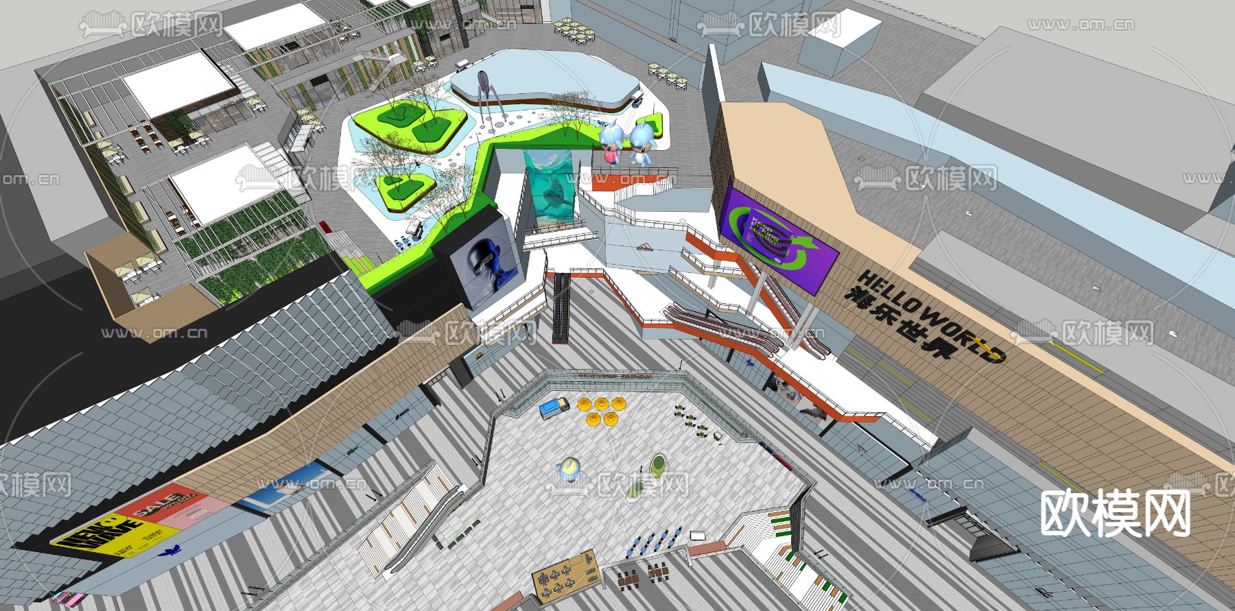 现代商场鸟瞰su模型下载（渲染图2）