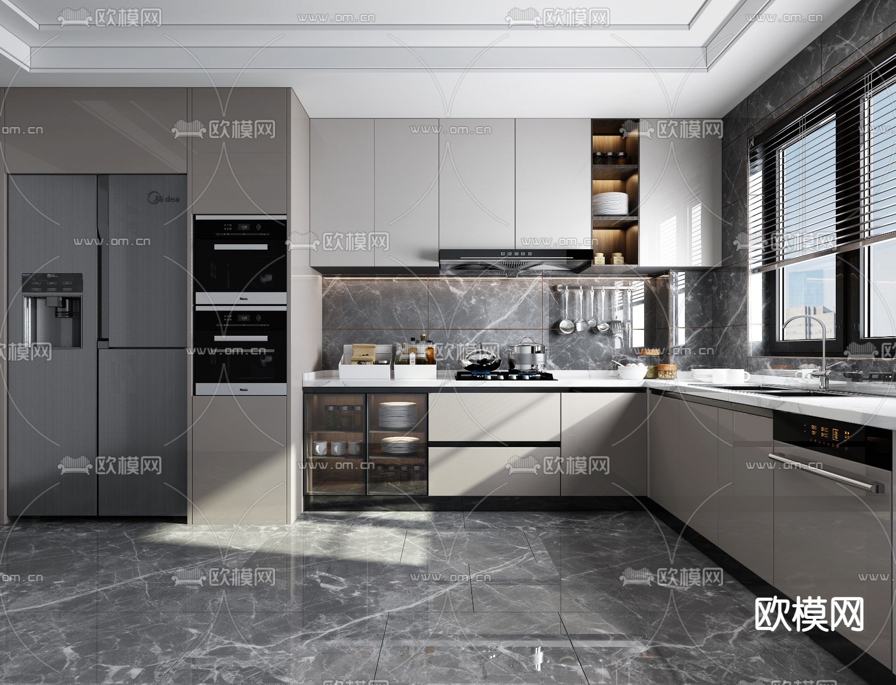 现代厨房su模型下载（渲染图1）