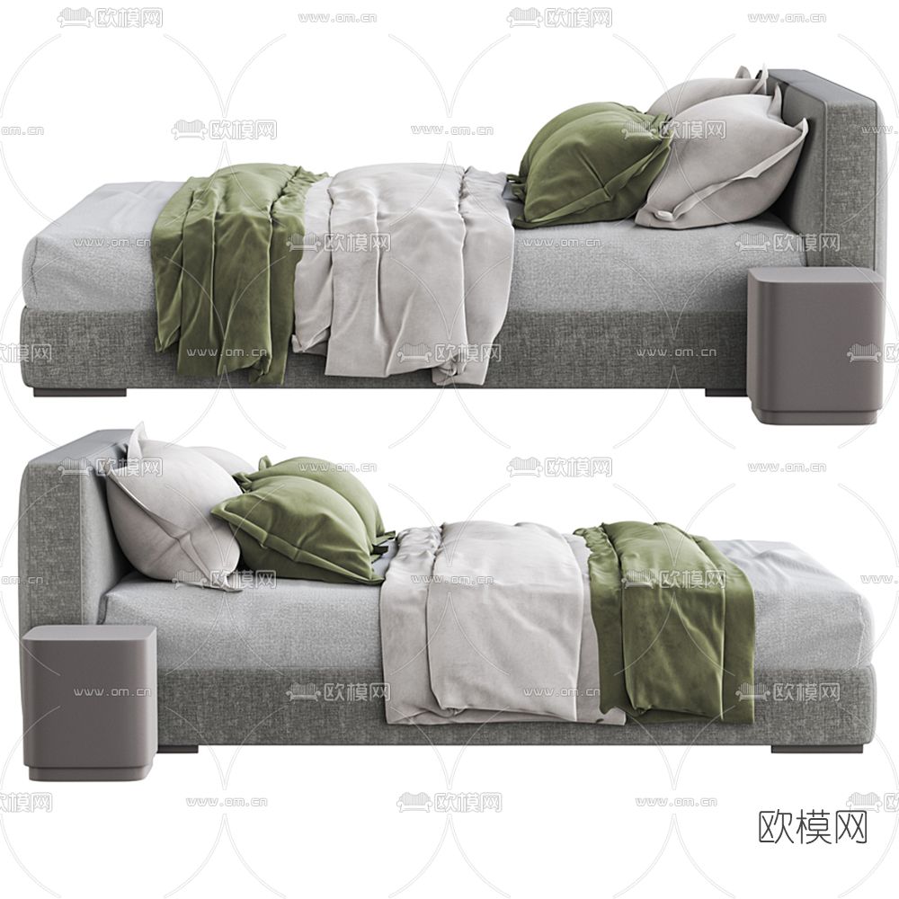 Meridiani 现代布艺双人床3d模型下载（渲染图1）
