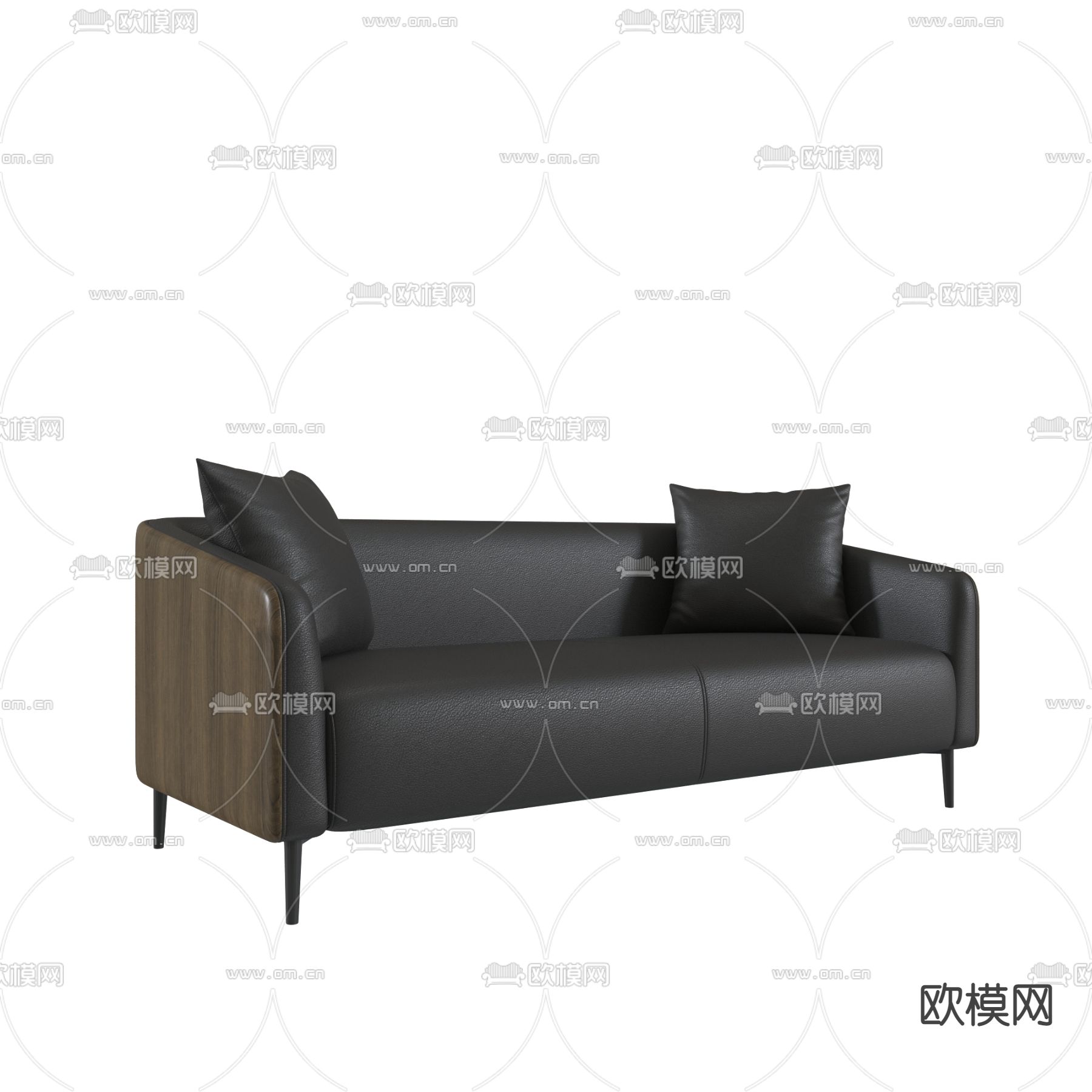 现代皮革双人沙发3d模型下载（渲染图1）