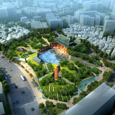  中式古建鸟瞰su模型 