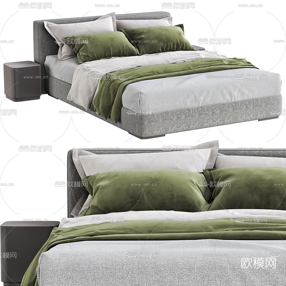 Meridiani 现代布艺双人床3d模型下载（渲染图2）