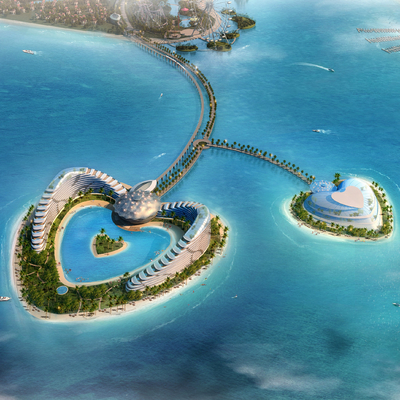  现代海上度假酒店鸟瞰su模型 