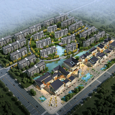  现代商业住宅区鸟瞰su模型 