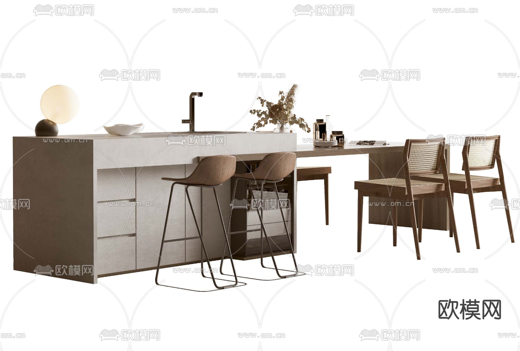 现代吧台su模型下载（渲染图1）