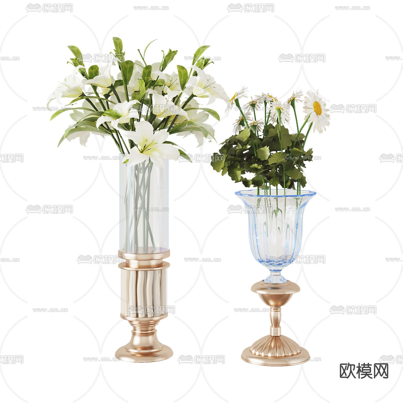 简欧花瓶花艺插花3d模型下载