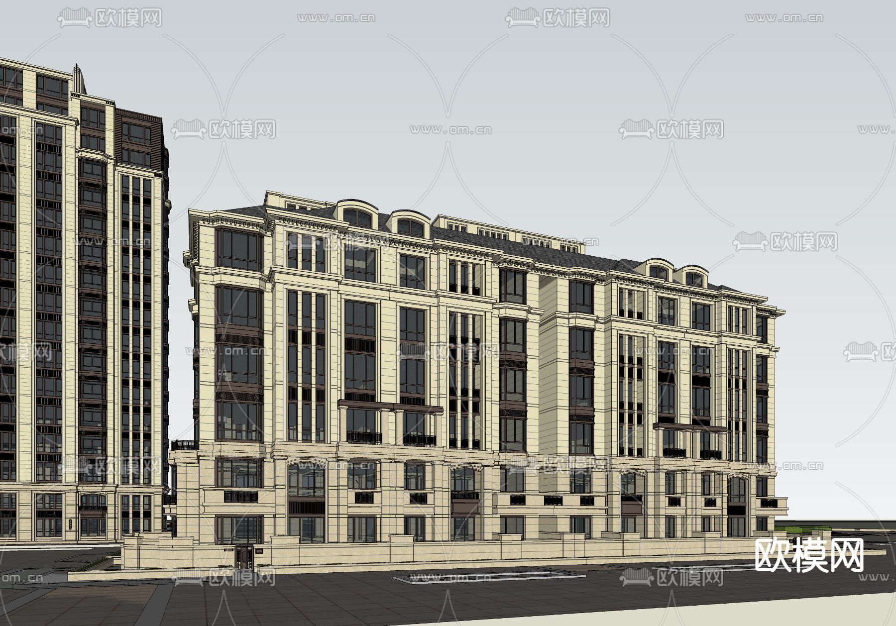 简欧住宅楼外观su模型下载（渲染图4）