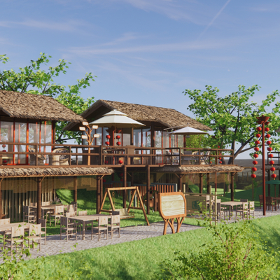  新中式庭院景观su模型 