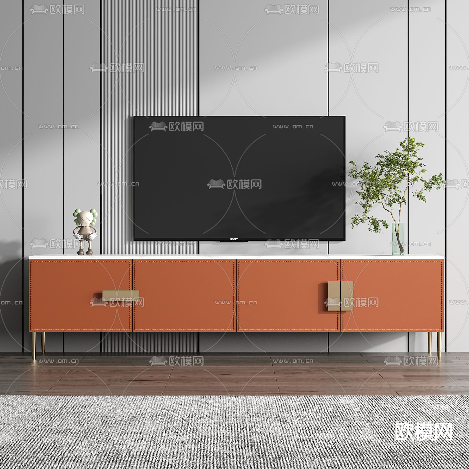 现代橙色皮革电视柜3d模型下载_ID11934355_3dmax免费模型-欧模网