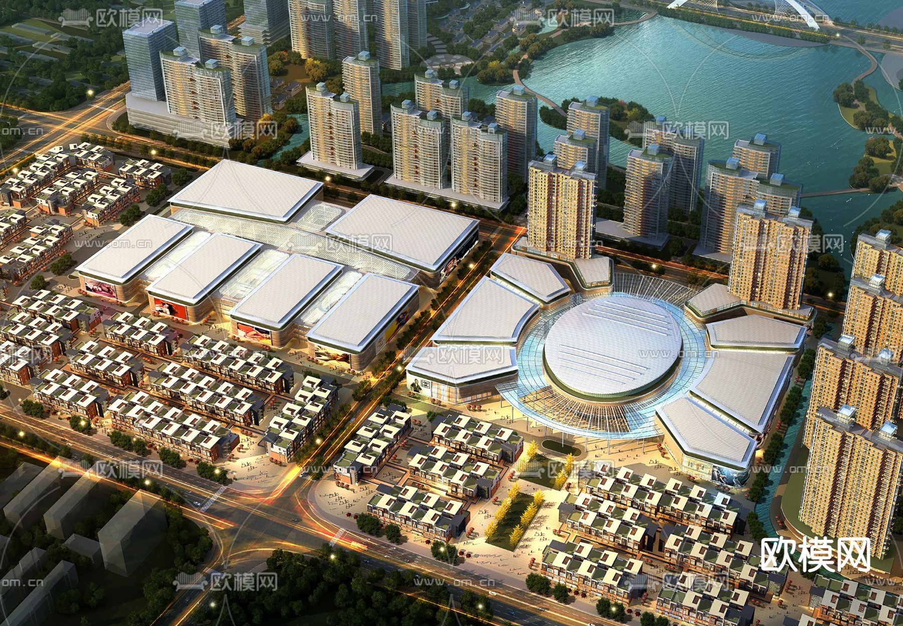 现代商业综合楼鸟瞰su模型下载（渲染图1）