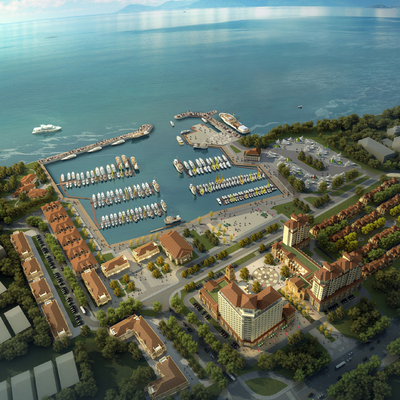  欧式度假酒店鸟瞰su模型 