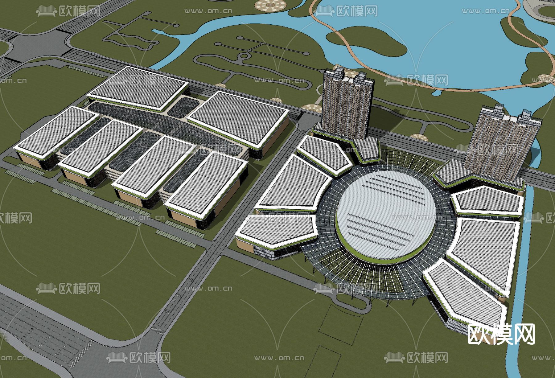现代商业综合楼鸟瞰su模型下载（渲染图3）