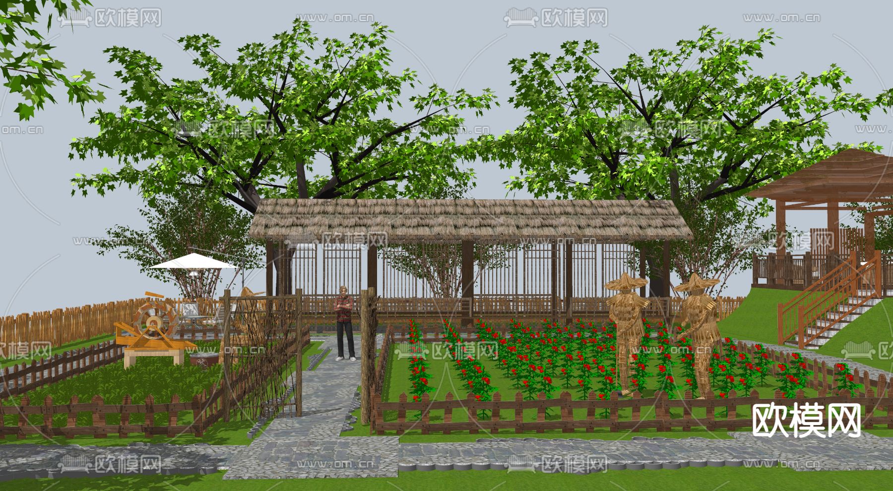 中式乡村庭院su模型下载（渲染图2）