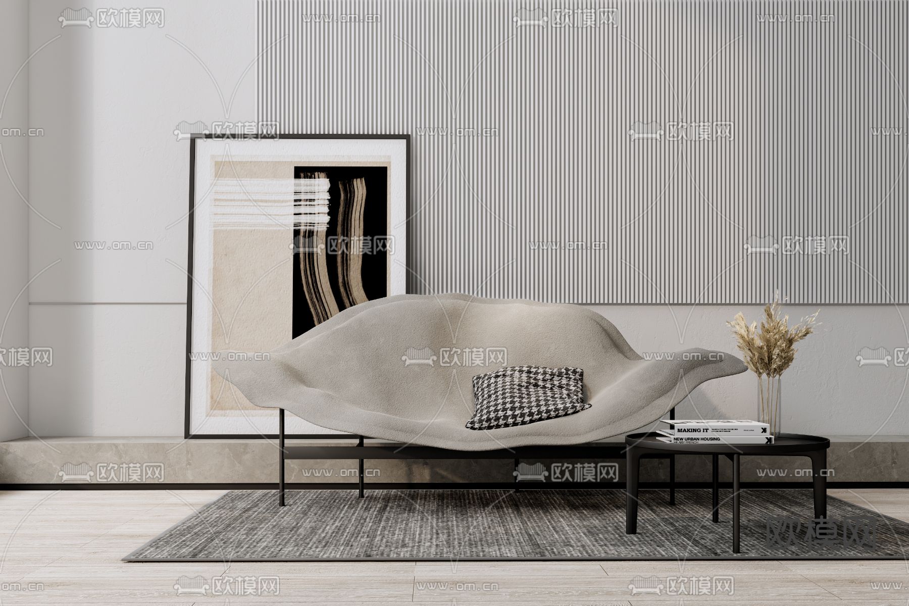 现代布艺贵妃椅su模型下载（渲染图1）