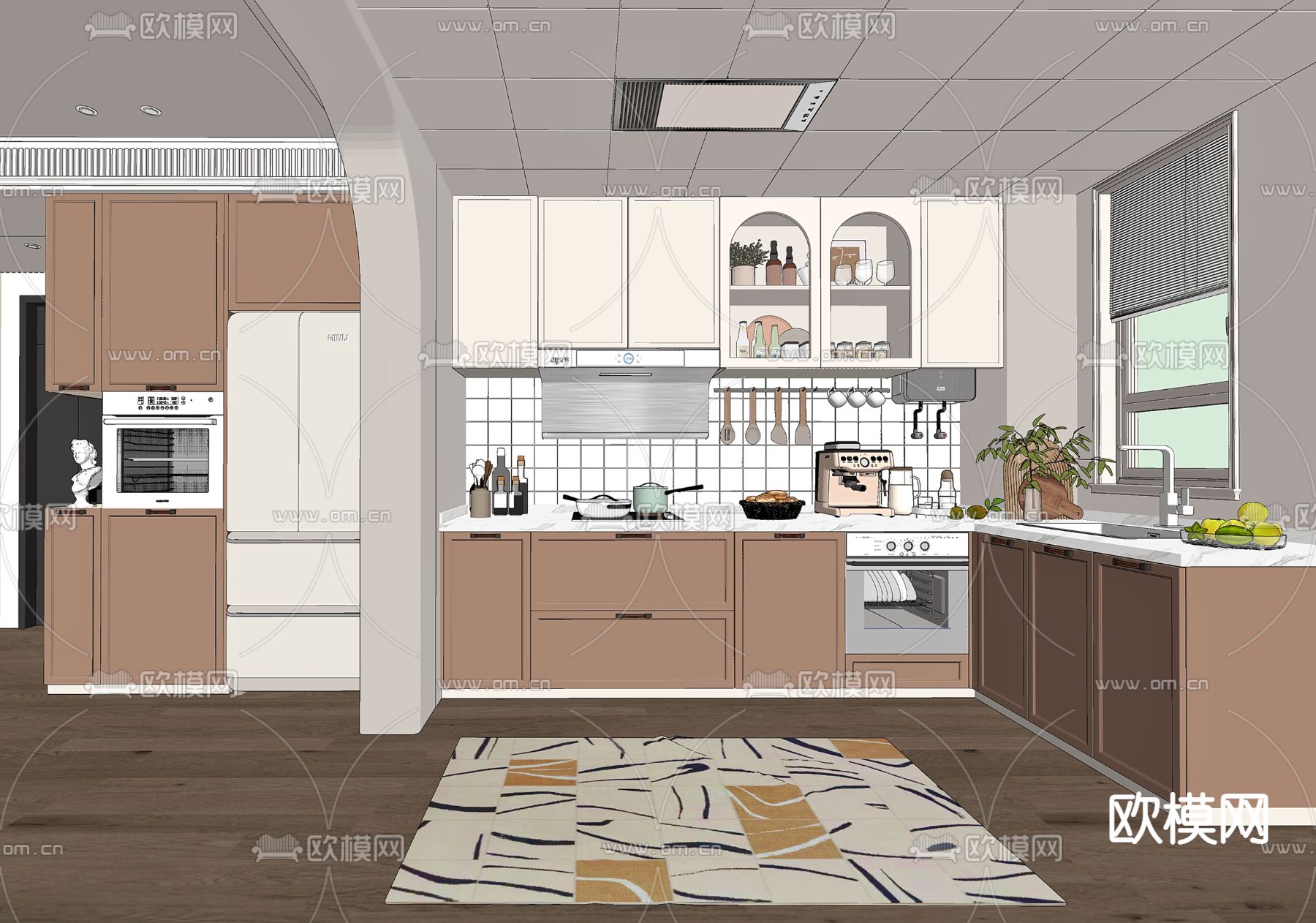 北欧开放式厨房su模型下载（渲染图2）