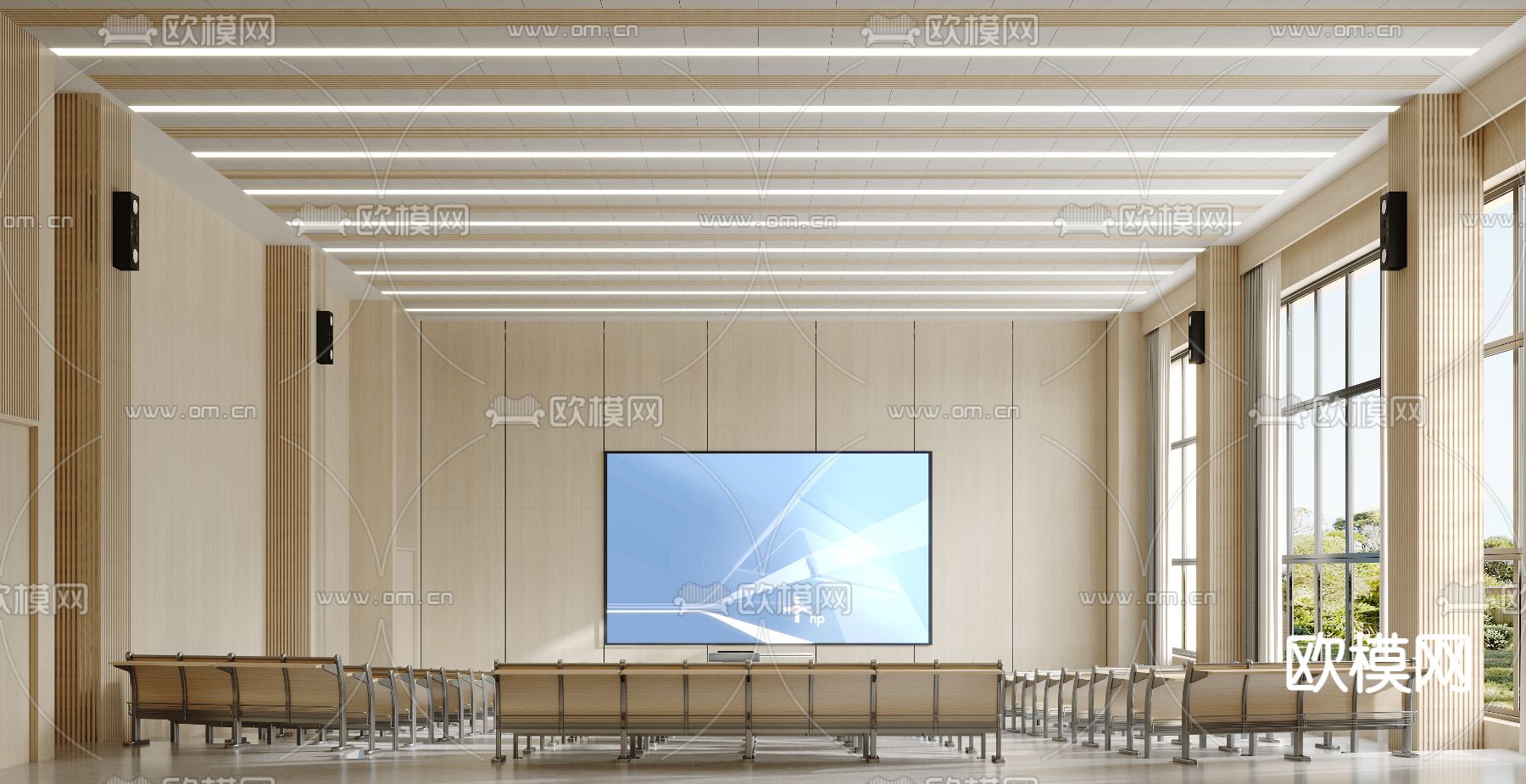 现代多媒体阶梯教室3d模型下载（渲染图1）
