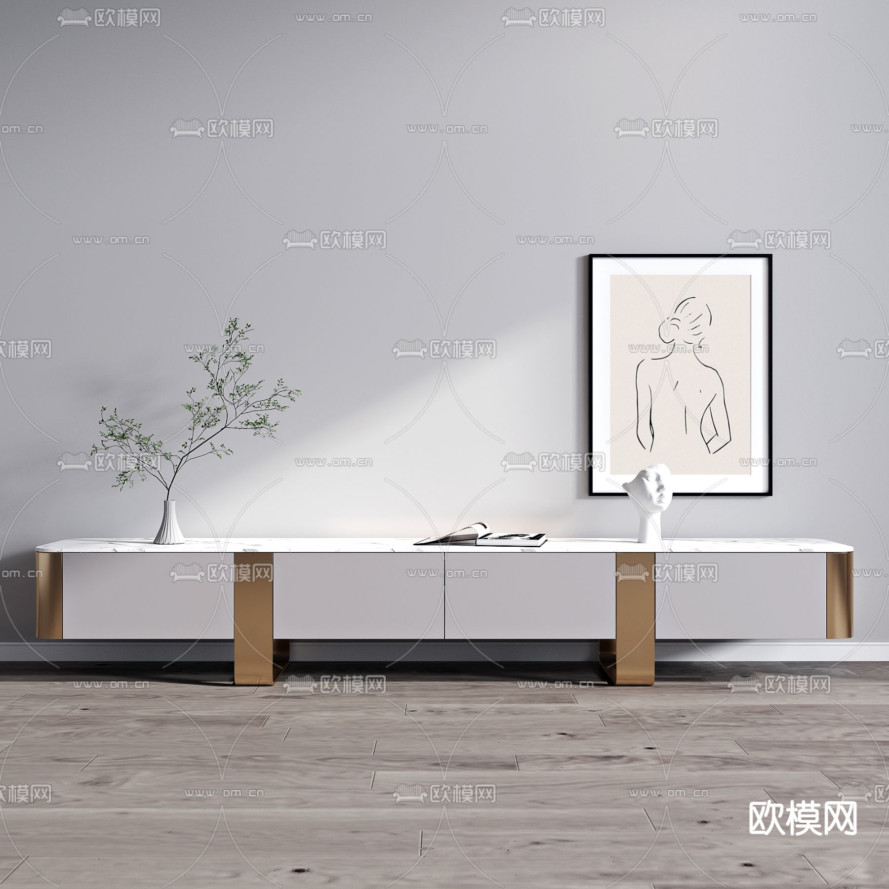 现代电视柜3d模型下载