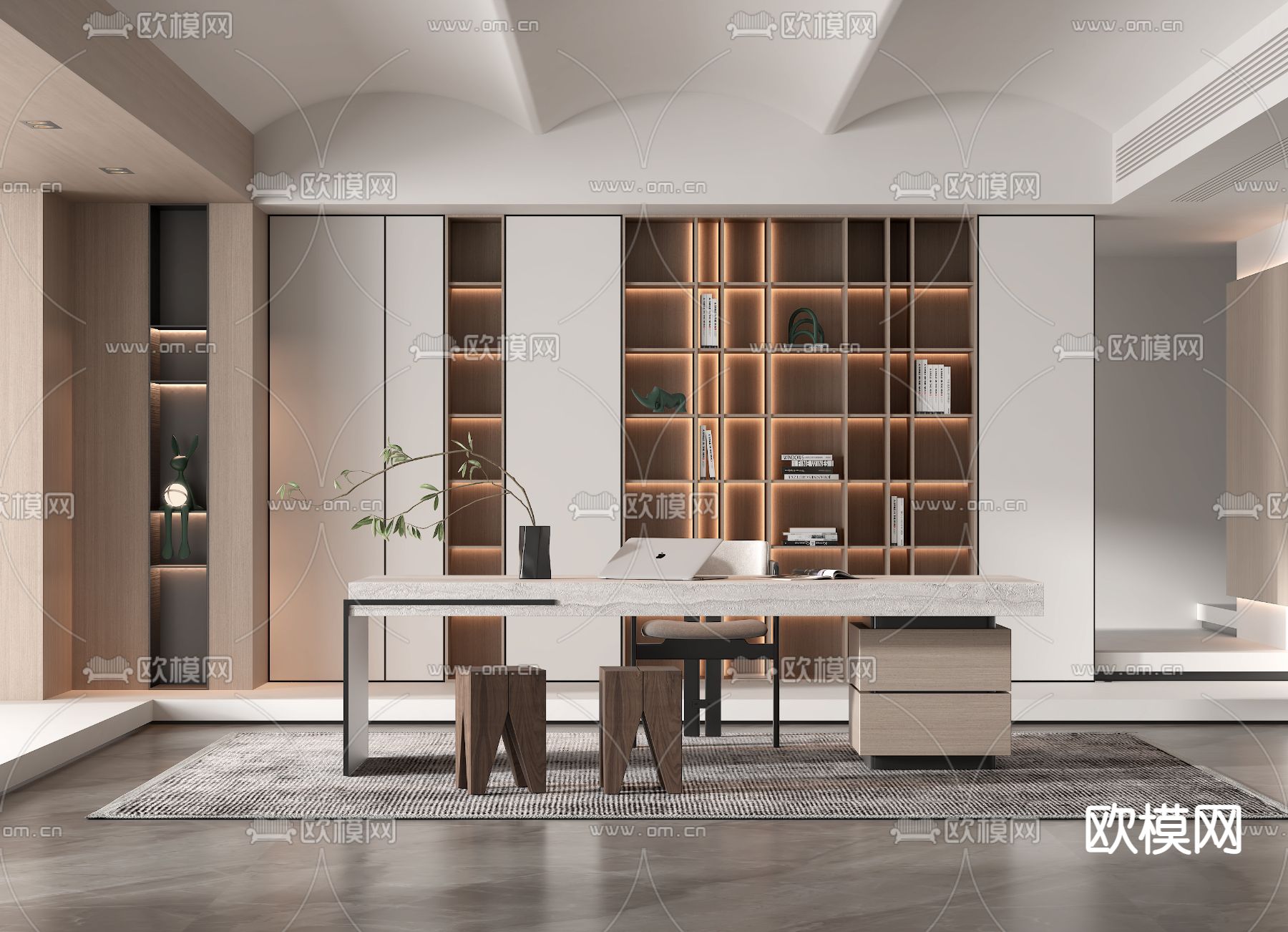 现代书房su模型下载（渲染图1）